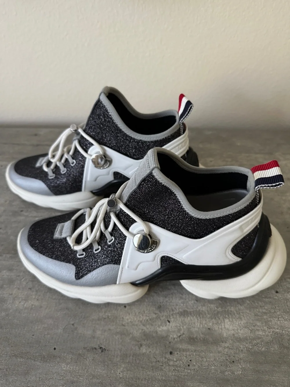 Moncler Black, Silver & White Thelma Sneakers Trainers Size 38 - Picture 3 of 10